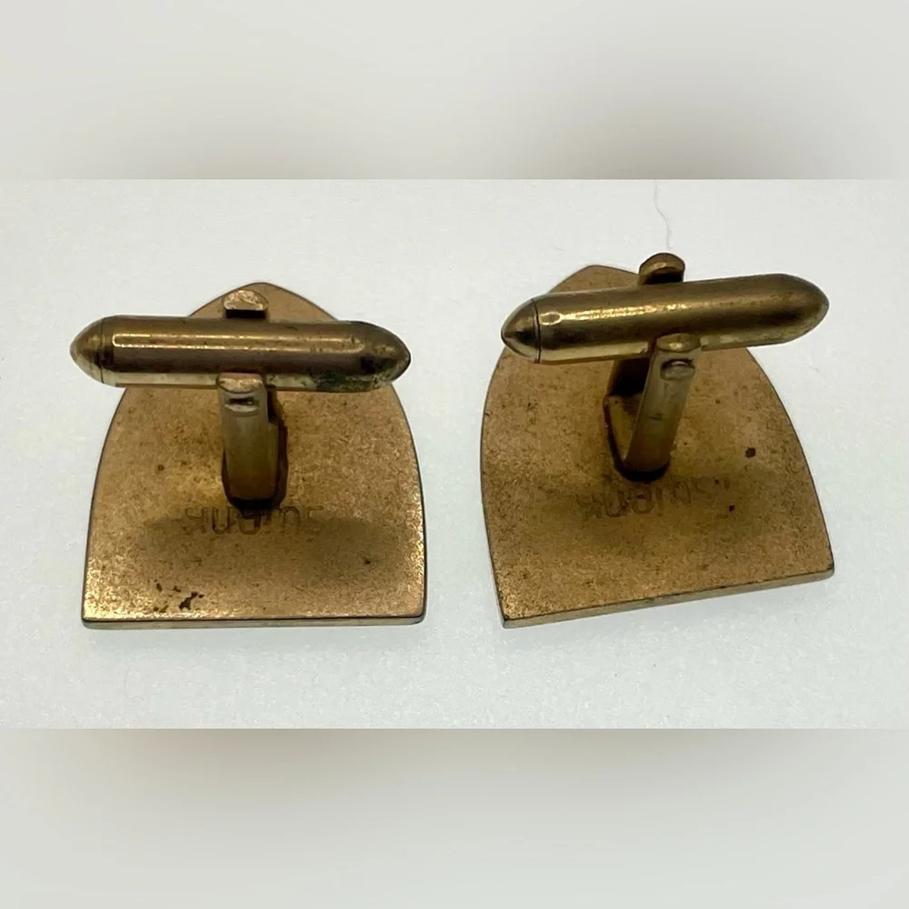Vintage Signed Swank Gold Tone and Black Enamel Shield Eagle Cufflinks
